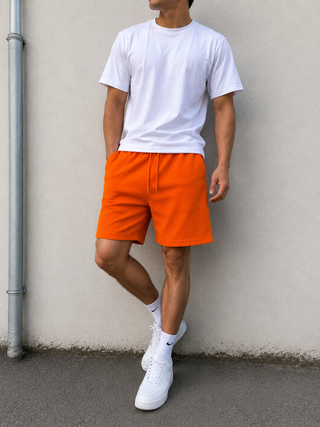 Orange Ribbed Casual Sweat Shorts Ecowears Store
