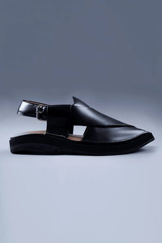 Premium Black Leather Chappal with Bold Square Toe and Stitch Accent Ecowears Store