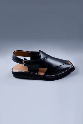 Premium Black Leather Chappal with Bold Square Toe and Stitch Accent Ecowears Store