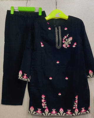 Girls Khaddar Embroidered suit - Black.