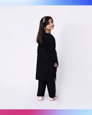 Girls Khaddar Embroidered suit - Black.
