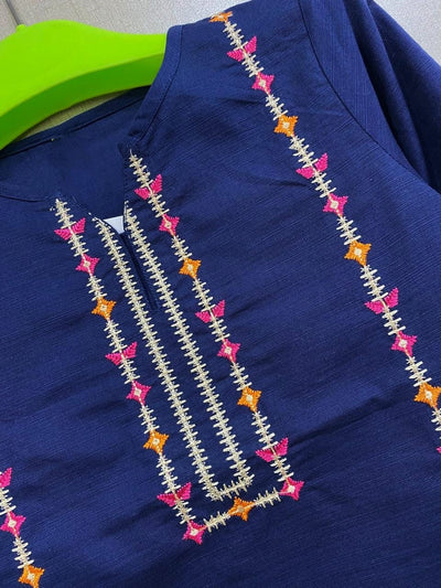 Girls Khaddar Embroidered Shirt- Blue