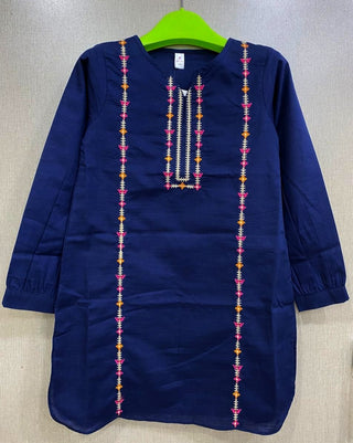 Girls Khaddar Embroidered Shirt- Blue