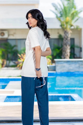 Royal Wave Wide-Leg Trousers - Dark Blue Ecowears Store