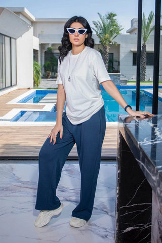 Royal Wave Wide-Leg Trousers - Dark Blue Ecowears Store