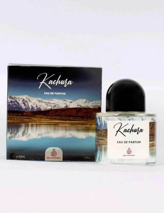 Kachura inspired perfume in a 50ml bottle with scenic box design featuring mountains and lakes