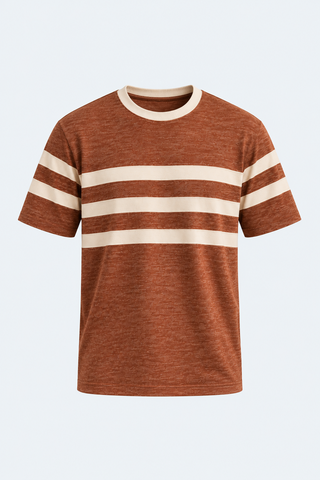 Rust Classic Stripe Tee — front studio view