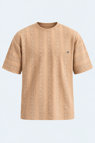 Brown Textured Signature Tee — front studio view
