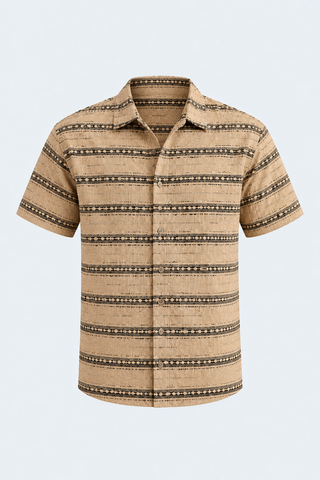 Sandstone Tribal Pattern Resort Shirt — front studio view