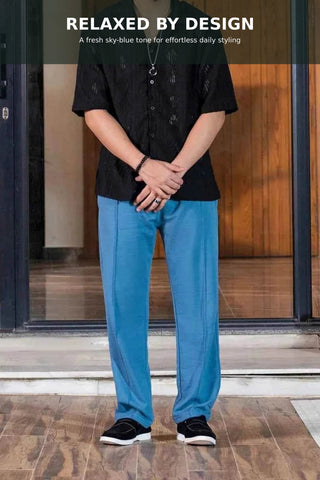 Sky Blue Relaxed Fit Trousers Ecowears Store