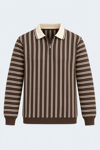 Slim Stripe Knit Polo – Chocolate Brown — front studio view