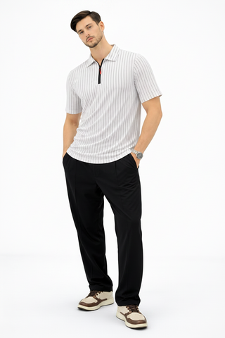 Striped Half-Zip Collared T-Shirt – Off White Ecowears Store