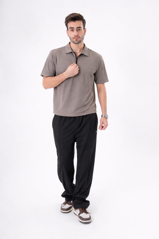Taupe Ribbed Zip Polo Ecowears Store