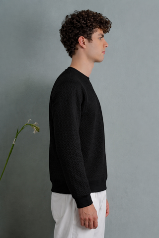Textured Crew Neck Sweatshirt – Black Ecowears Store