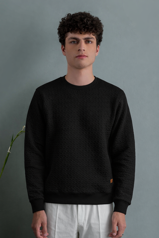 Textured Crew Neck Sweatshirt – Black Ecowears Store