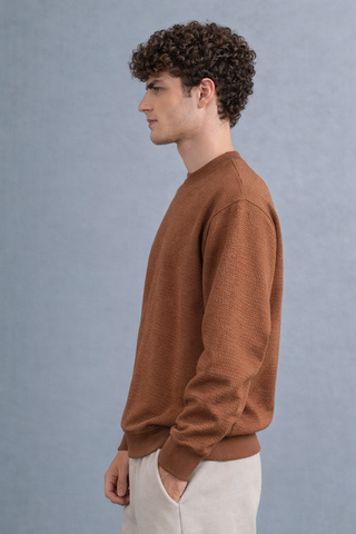 Textured Crew Neck Sweatshirt – Chocolate Brown Ecowears Store