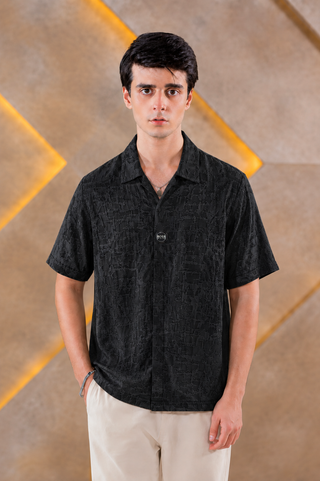 Textured Jet Black Short-Sleeve Shirt Ecowears Store