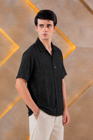 Textured Jet Black Short-Sleeve Shirt Ecowears Store