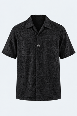 Textured Jet Black Short-Sleeve Shirt — front studio product image