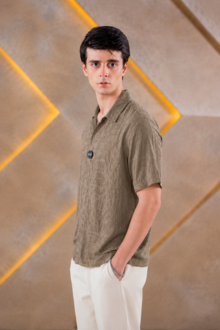 Textured Khaki Green Short-Sleeve Shirt Ecowears Store