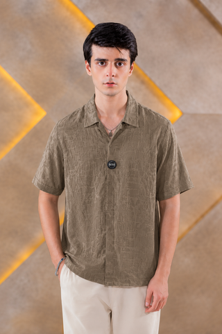 Textured Khaki Green Short-Sleeve Shirt Ecowears Store