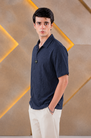 Textured Navy Blue Short-Sleeve Shirt Ecowears Store