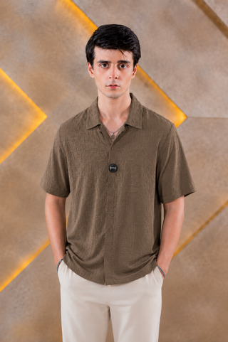 Textured Olive Brown Short-Sleeve Shirt Ecowears Store
