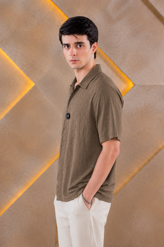 Textured Olive Brown Short-Sleeve Shirt Ecowears Store