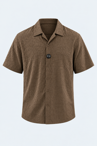 Textured Olive Brown Short-Sleeve Shirt — front studio product image