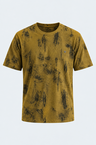 Textured Tie-Dye Crew Neck T-Shirt – Mustard — front studio view