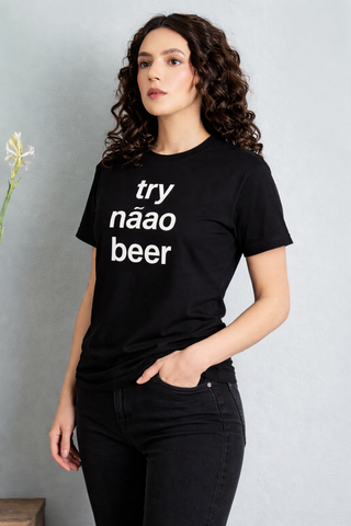 Try Náao Beer Graphic Tee – Women's Black Cotton Statement Shirt Ecowears Store