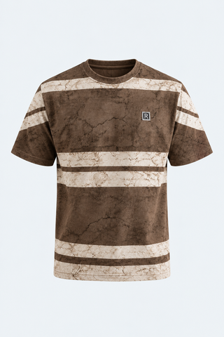 Vintage Marble Stripe Tee – Brown — front studio view