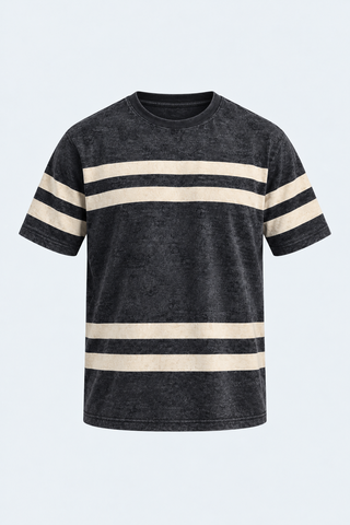 Vintage Stripe Street Tee – Charcoal — front studio view