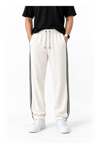 Men's White Lined Relaxed-Fit Trouser Ecowears.pk