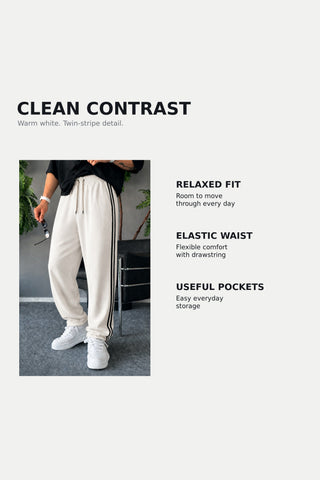 Men's White Lined Relaxed-Fit Trouser Ecowears.pk
