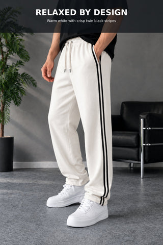 Men's White Lined Relaxed-Fit Trouser Ecowears.pk