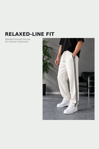 Men's White Lined Relaxed-Fit Trouser Ecowears.pk