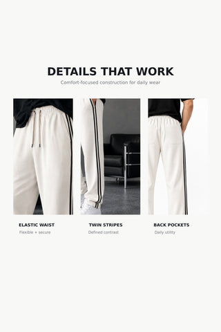 Men's White Lined Relaxed-Fit Trouser Ecowears.pk