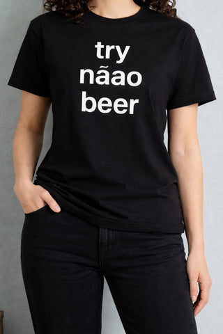 Try Náao Beer Graphic Tee – Women's Black Cotton Statement Shirt Ecowears Store