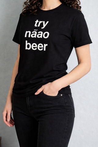 Try Náao Beer Graphic Tee – Women's Black Cotton Statement Shirt Ecowears Store