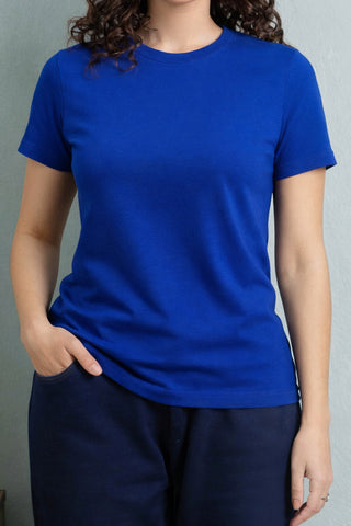Women's Royal Blue Cotton Crew-Neck T-Shirt Ecowears.pk